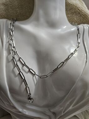 Silver Stainless Paperclip Chain Necklace And Bracelet- Women Jewelry